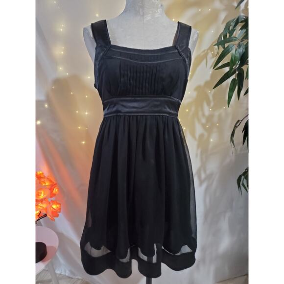 Forever 21 Dresses & Skirts - Twenty One Noir Leather Chiffon Pleated Satin Fit & Flare Dress Womens Size S